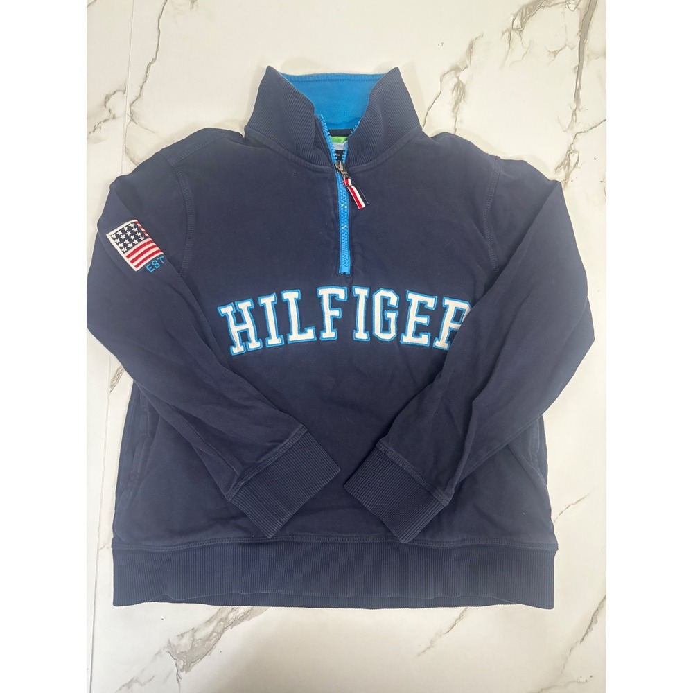 Tommy Hilfiger Boys Navy Blue Quarter Zip Pullover Sweatshirt Size 8/10